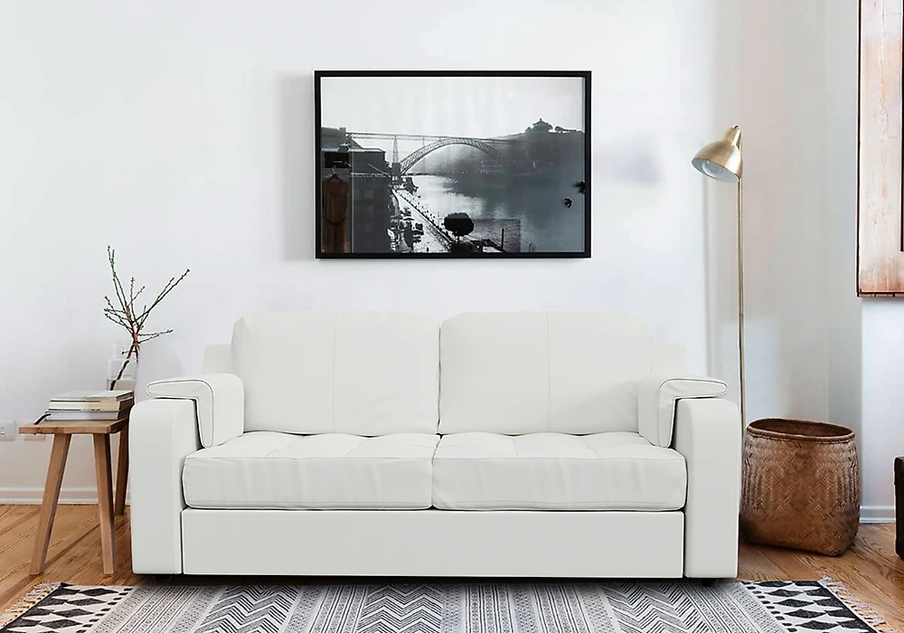 Бежевый прямой диван Берета  2-х местный Дизайн 1 кожаный