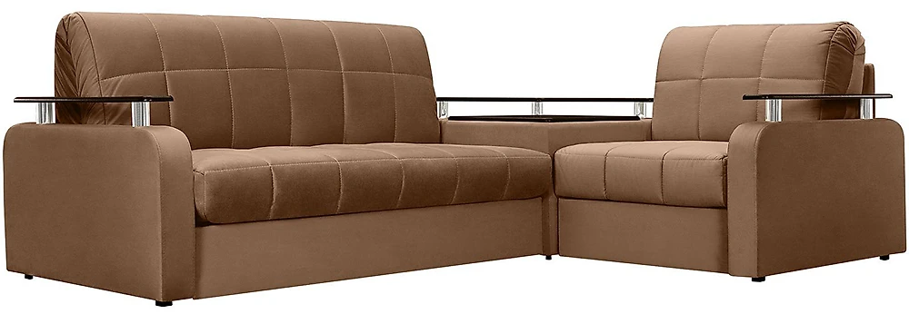 Угловой диван из ткани антикоготь Карина-2 Плюш Шоколад