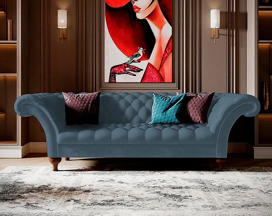 Синий прямой диван Chester Lux Дизайн 2