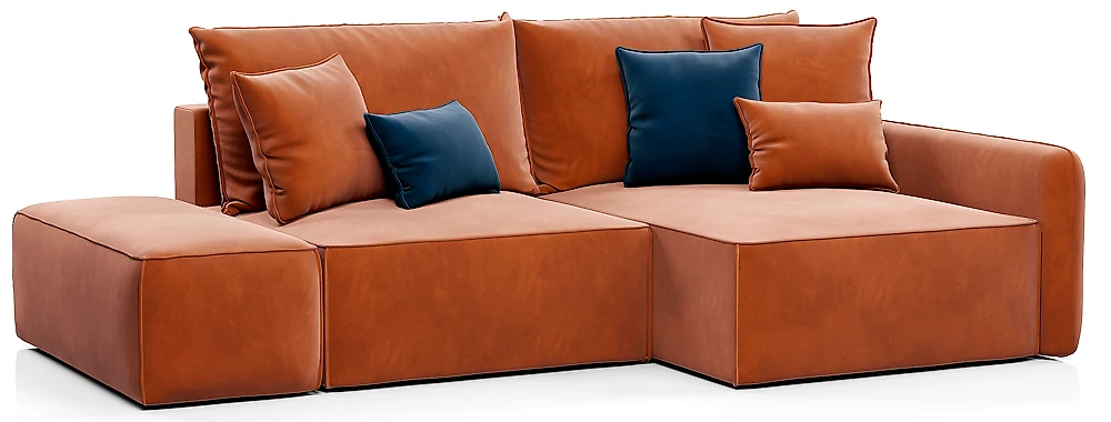 Угловой диван из ткани антикоготь Портленд с банкеткой Оранж